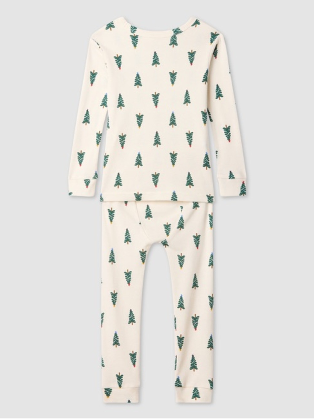 Kids Holiday Tree Print Cream Organic Cotton Pajama Set